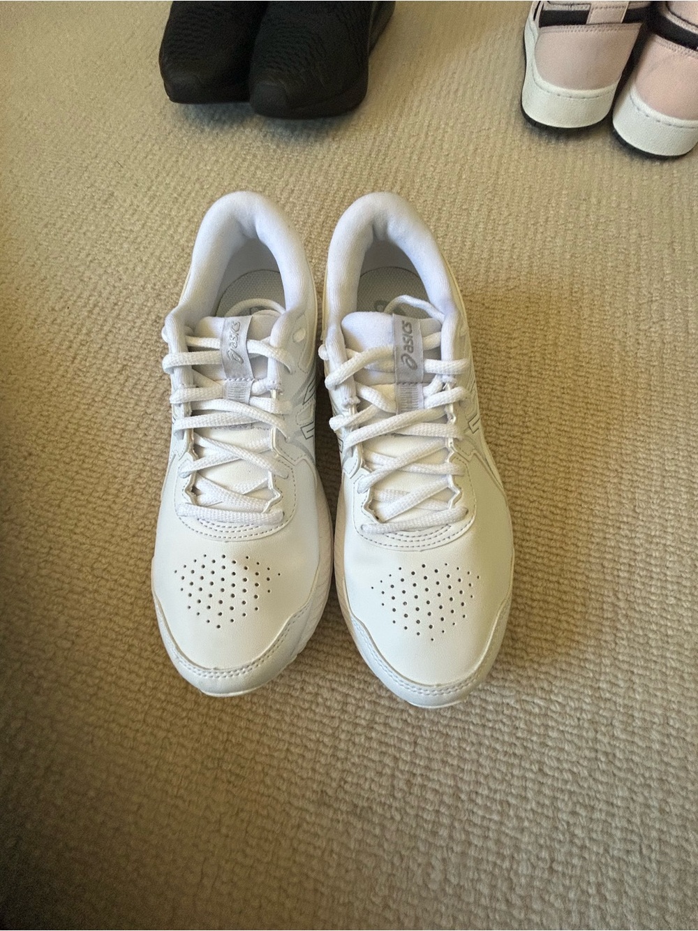 Asics All-White Leather Athletic Shoes